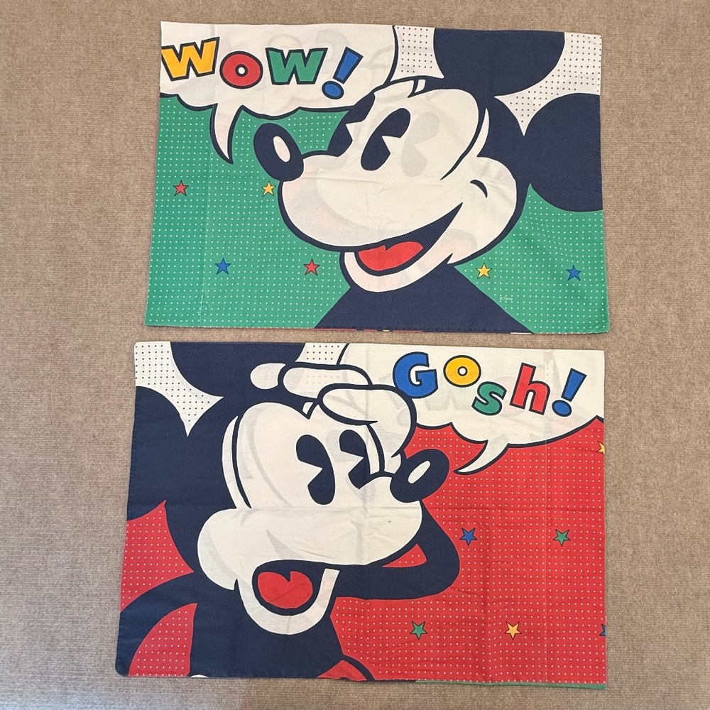 Pair Of 2 Vtg 1990s Disney Mickey Mouse Pillowcases Standard Dots Wow‎ Gosh